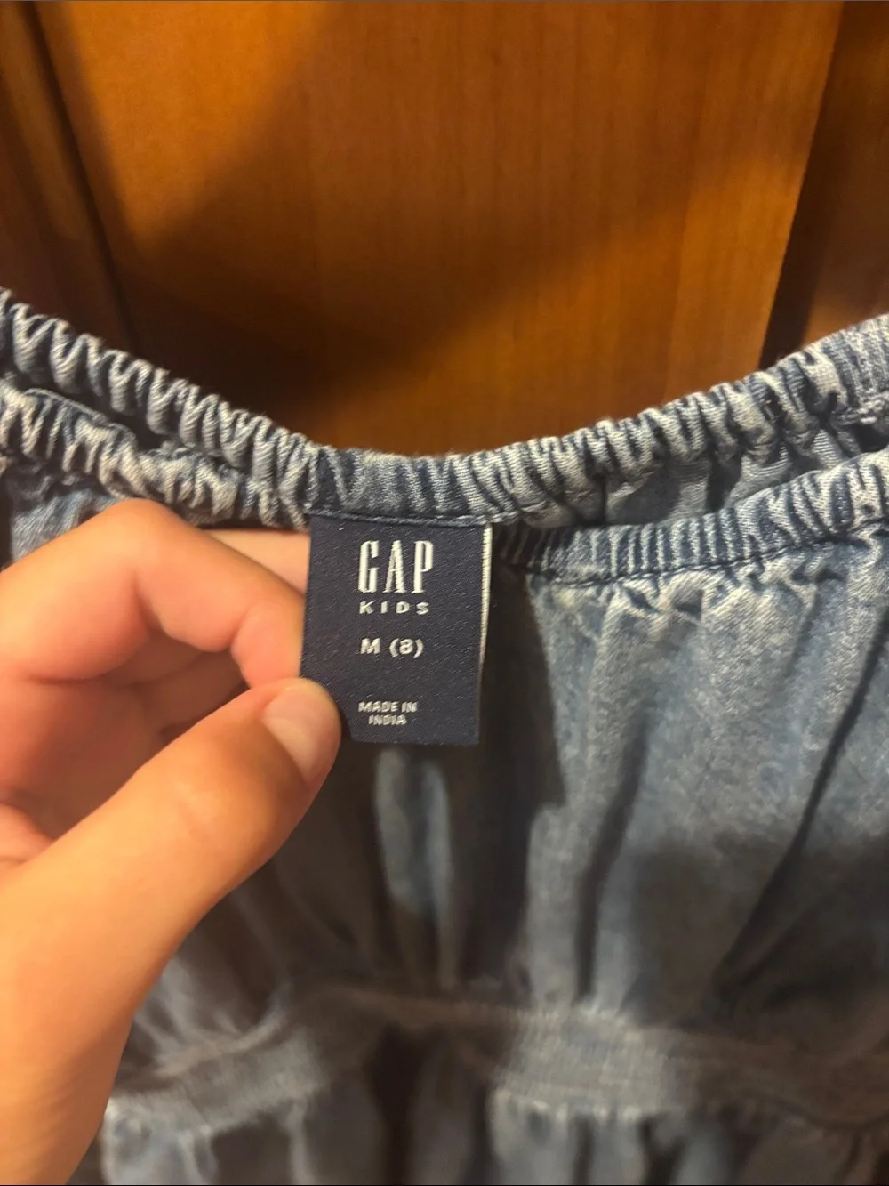 GAP Kids Blue Off-Shoulder/ on shoulder Denim Dress with Elastic Neckline